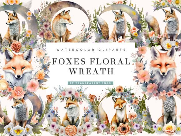 Download Foxes Floral Wreath Clipart Bundle - Premium Bundle