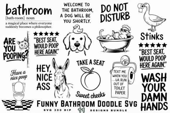 Download Funny Bathroom Doodle SVG Designs Bundle - Svg designs Collection